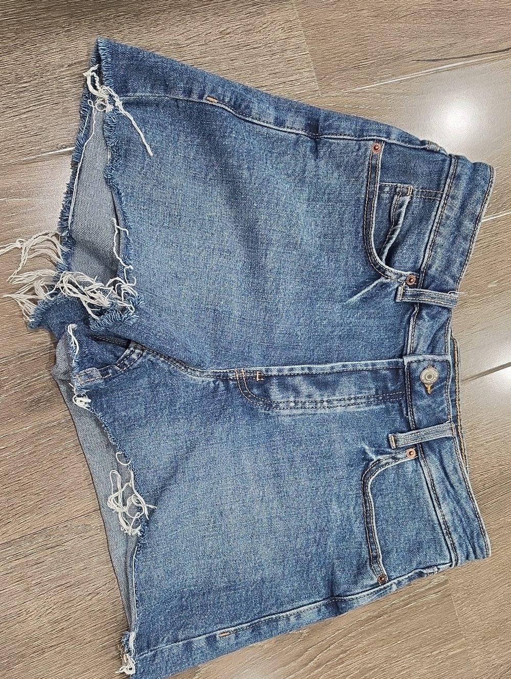 Old Navy Denim Cutoffs High-Rise A-Line Shorts in Medium Blue